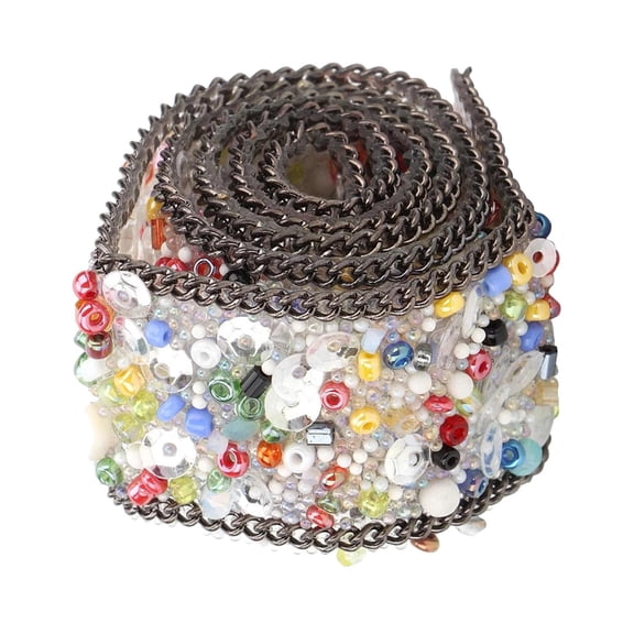 S SERENABLE Lace Ribbon 2.5cm Rhinestone Gravel Shell Trims DIY Ribbon Lace for Applique Headband Sewing DIY Craft - Colorful Multicolor