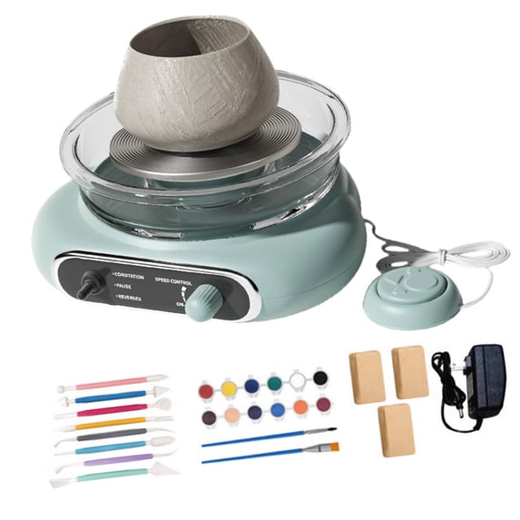 S SERENABLE Mini Pottery Wheel Kit with 8Pcs Sculpting Tools Compact Electric Clay Wheel for Children Adults Beginners DIY Craft Supplies Green