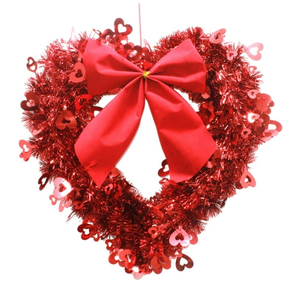 S SERENABLE Valentine's Day Wreath for Front Door,13.78inch Heart Shape Door Valentines Day Wreaths Hanging Ornament for Anniversary Wedding Party Dinner Decorations