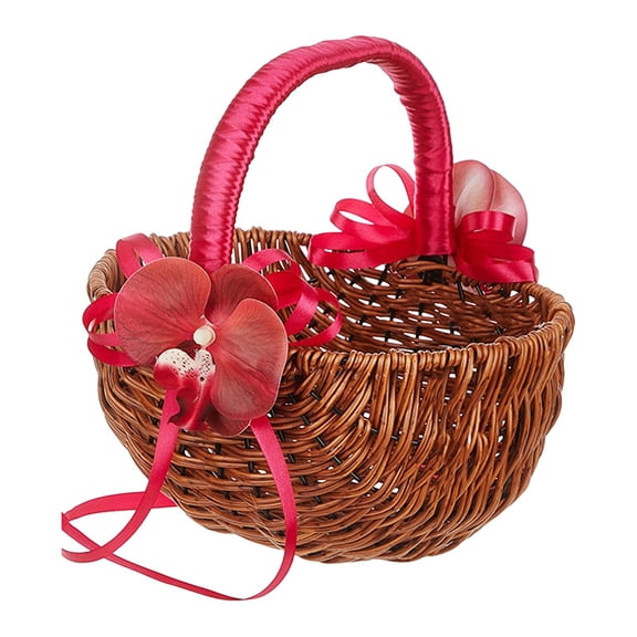 S SERENABLE Wedding Basket Flower Basket Organizer Container Holder Imitation Rattan PP And Metal Suitable for Bridal Accessories Outdoor Collection Home Decorati with Rose Red Flower