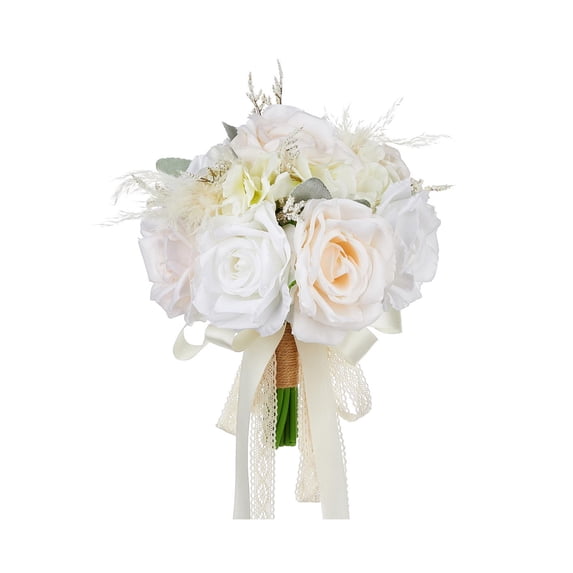 S SERENABLE Wedding Bouquet Bridal Bouquet Elegant Artificial Flowers Holding Bouquet for Valentine's Day Bridal Shower Anniversary Party White