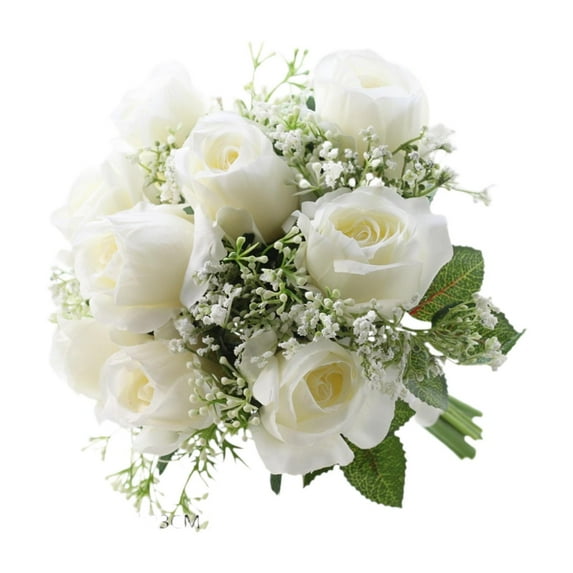 S SERENABLE Wedding Bouquet Bridal Bouquet Elegant Romantic Artificial Rose Flowers Bride Flowers Hand Holding for Holiday Ceremony Party White