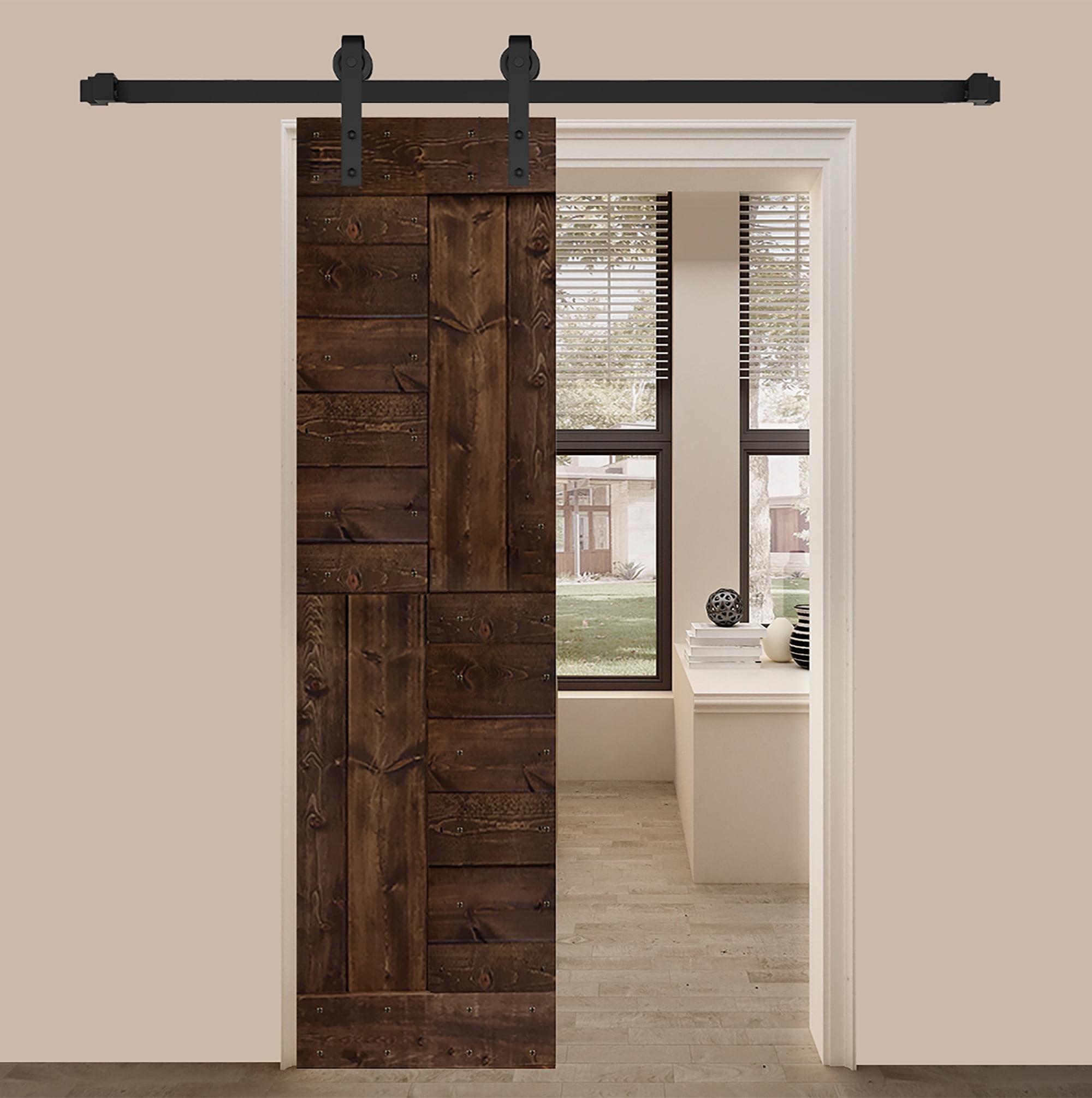 Kona Coffee Solid Wood Textured Sliding Barn Door Slab, 24" x 84"