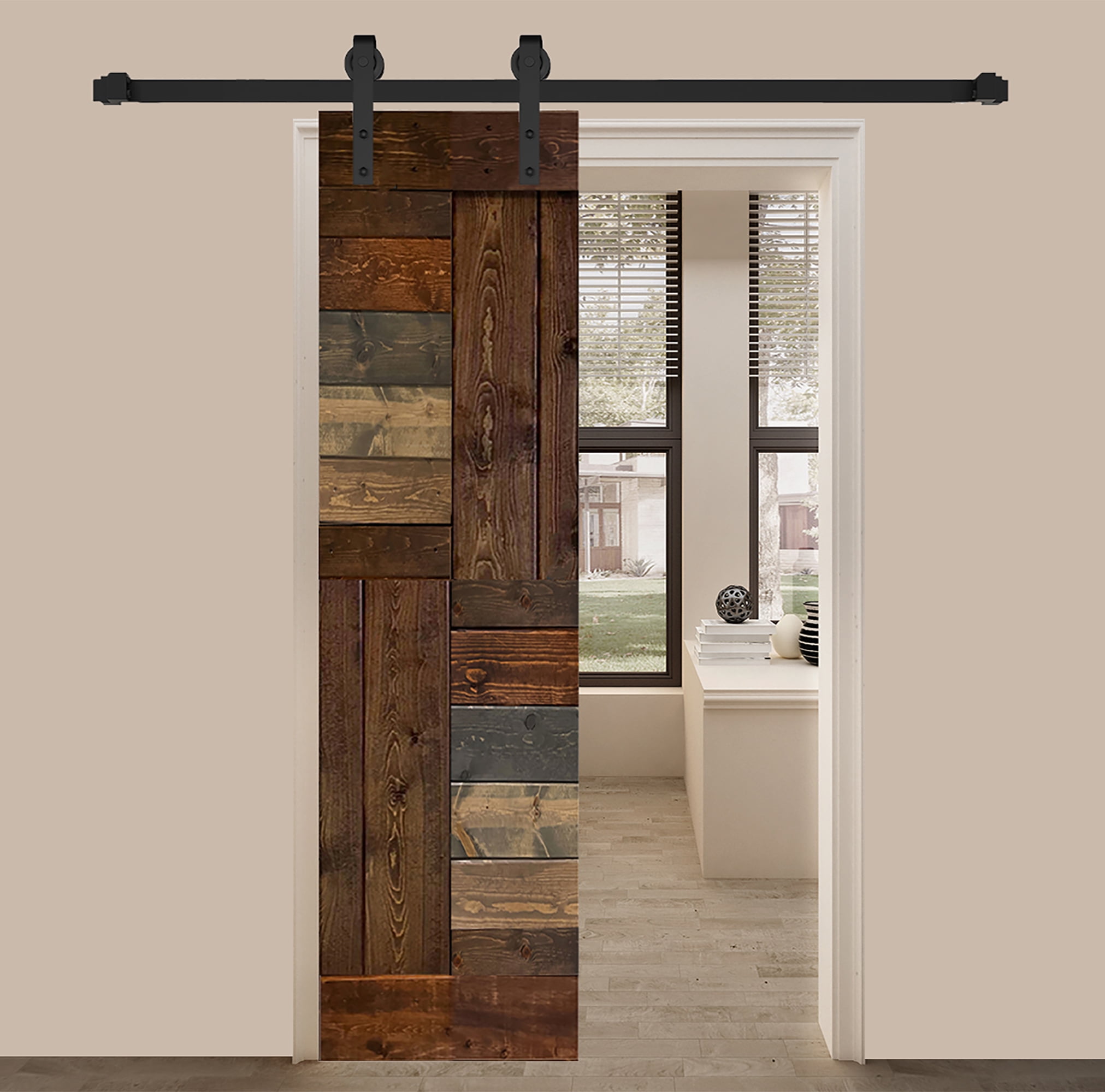 Multicolor Textured Solid Wood Sliding Barn Door Slab