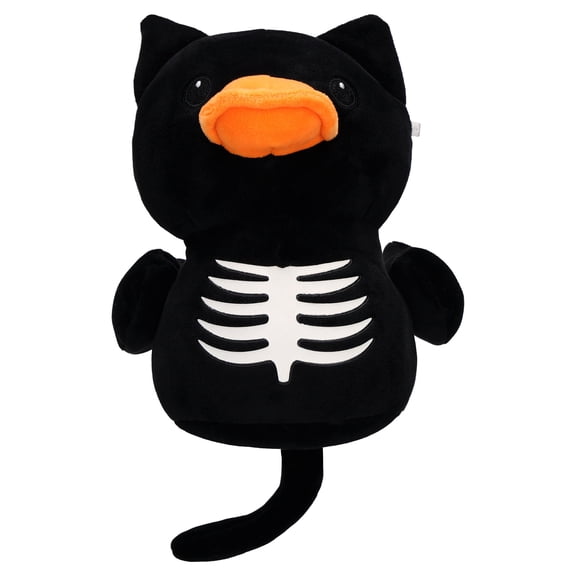 Glow-in-the-Dark Skeleton Cat Duck Plush, Black and White, 7.7", Halloween by Way To Celebrate