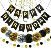 S SWIRLLINE Happy Birthday Banner Party Decorations Birthday Party Supplies Black Gold