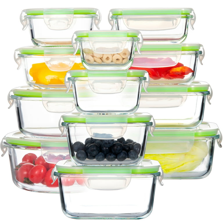24-Piece Glass Food Storage Containers Set with Lids - Airtight Leak Proof  Glass