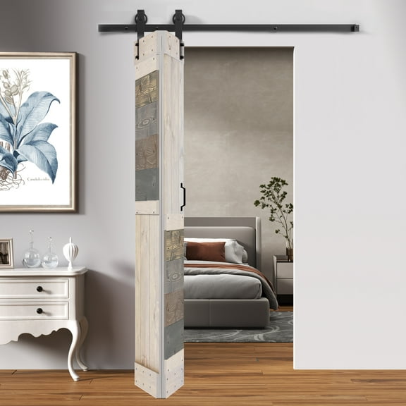 S Series 24in x 84in (12in x 84in x 2 Panels) Multi-Textured Finished Solid Wood Bi-Fold Sliding Door with 3.3ft Hardware Kit - Assembly Needed