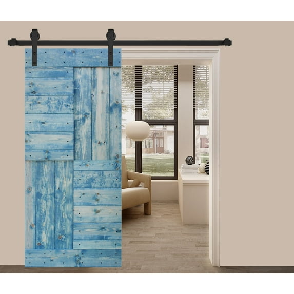 S Series 36in. X 84in. Worn Navy Finished DIY Solid Wood Sliding Barn Door Slab-Hardware Track NOT Included