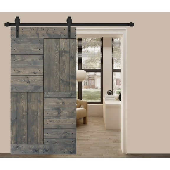 S Series 42in. X 84in. Smoky Gray Finished DIY Solid Wood Sliding Barn Door Slab