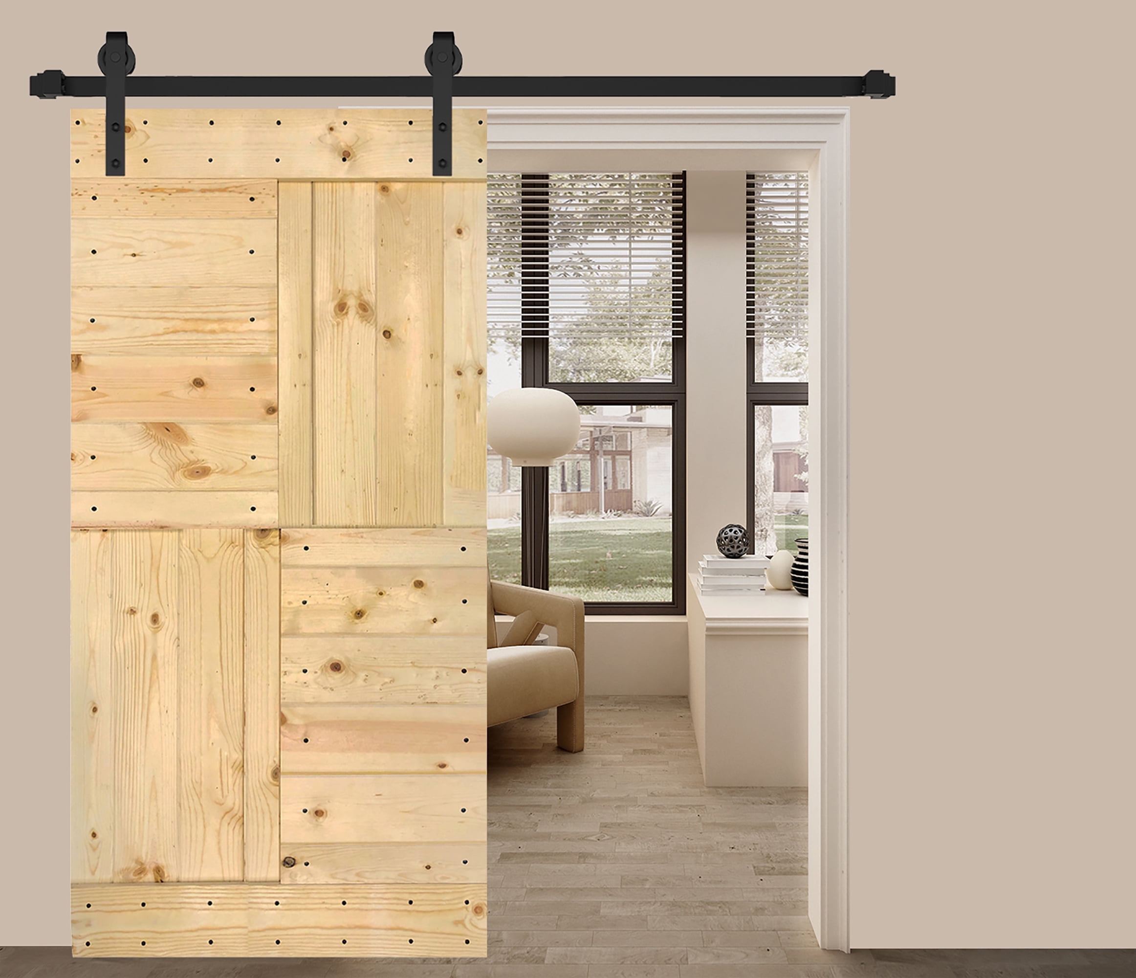 Unfinished Pine Paneled Sliding Barn Door Slab