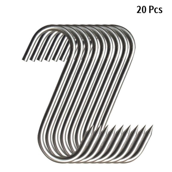 S-Shape Meat Hooks 20 PCS,Premium Stainless Steel Butcher Hooks,High Quality Smoking Hooks,Grilling Sausage Chicken Beef Hook Tool,Multi-Purpose Meat Hooks for Hanging,Drying,BBQ (Silver)