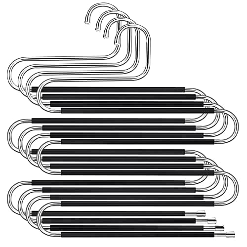 S-Shape Pants Hangers Space Saving Trousers Hangers 4 Pack,5 Layer Stainless Steel S-Shape Trousers Hangers