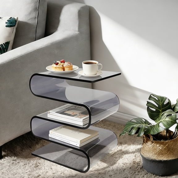 S Shape Side Table, 42.5*30*36cm Creative Nightstand for Bedroom, Living Room, Hotel Decoration Black