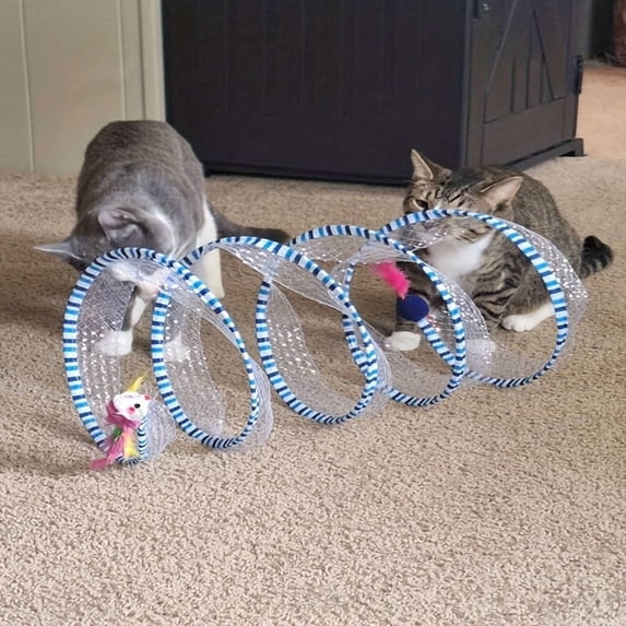 S-Shaped Cat Tunnel, Foldable Pet Play Tube for Indoor Exercise, Collapsible Hide and Seek Channel for Cats, Interactive Self-Play Activity Center for Pets
