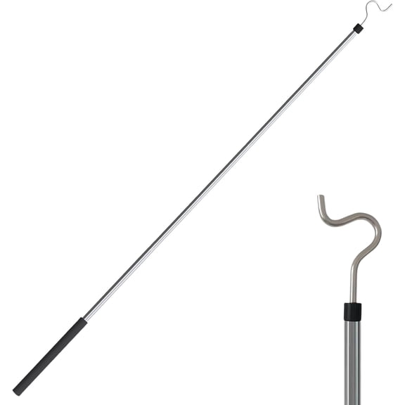 S-Shaped Clothes Hook Pole, Extendable Clothes Hanger Reaching Hook 35-50 Inch, Thickened Stainless Steel Telescoping Pole with Sponge Handle for Hanging Clothes, Light, Plants