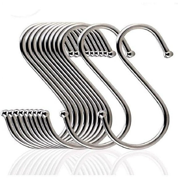 S Shaped Metal Hooks Clip, S Shaped Hooks Stainless Steel Metal Hangers, Suitable for Indoor and Outdoor, Bathroom, Kitchen Lights, Hanging Hooks for DIY Crafts, Key Chain, Silver (6 Pieces)