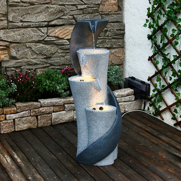 S-Shaped Resin Waterfall Fountain  35.43" Indoor/Outdoor Column Feature