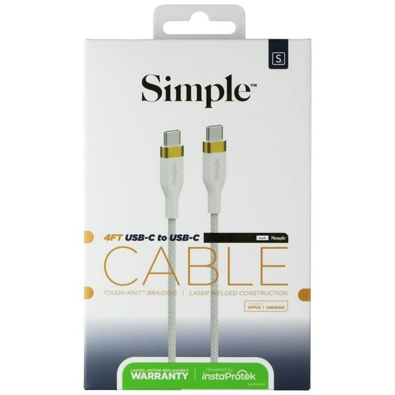 S. Simple (4-Ft) USB-C to USB-C Tough-Knit Braided Cable - White/Gold