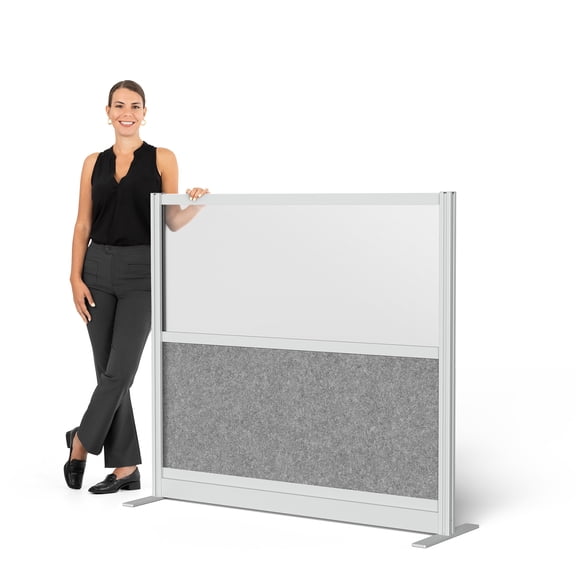 S Stand up Desk Store Modular Wall 53 x 48 Wide Gray Frame, Frosted Window, Cool Gray PET