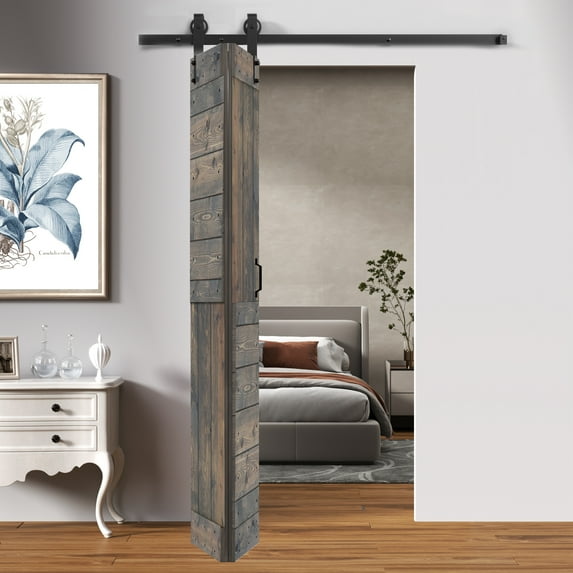 S Style 36in x84in (18in x 84in x 2 Panels) Smoky Gray Finished Solid Wood Bi-Fold Sliding Door with 3.3ft Hardware Kit - Assembly Needed