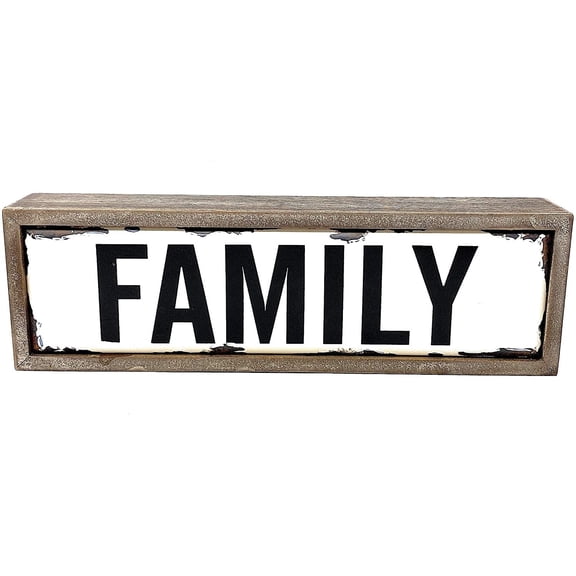 S.T.C. Home Decor Block Sign Wooden Rustic Scrolled Freestanding Desk Shelf Room Art (Family)