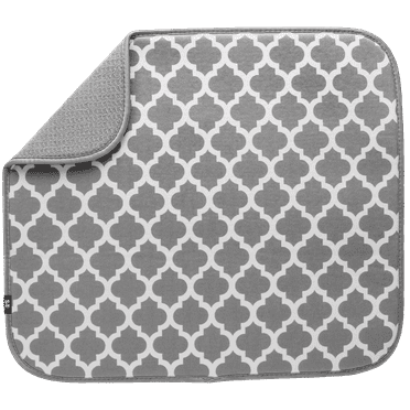 S&T INC. Dish Drying Mat, 16” x 18”, Absorbent Microfiber Kitchen Counter Mat, Dish Drying Pad for Dishes, Utensils, Pots and Pans, Large, White Trellis