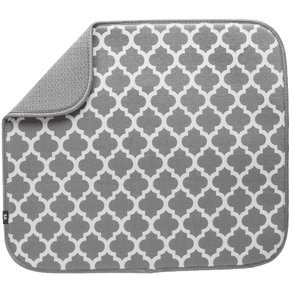 S&T INC. Dish Drying Mat, 16” x 18”, Absorbent Microfiber Kitchen Mat for Dishes, Utensils, Pots and Pans, White Trellis