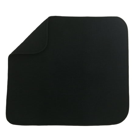 S&T INC. Absorbent, Reversible Microfiber Dish Drying Mat for Kitchen, 16 Inch x 18 Inch, Black