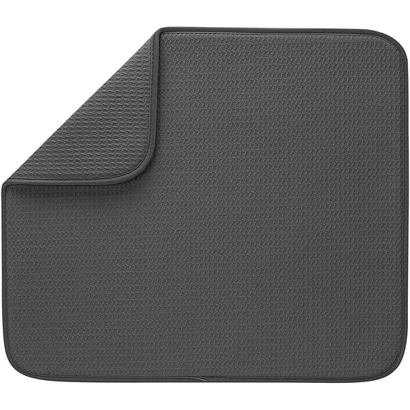 S&T INC. Dish Drying Mat, 16” x 18”, Absorbent Microfiber Kitchen Counter Mat, Dish Drying Pad for Dishes, Utensils, Pots and Pans, Large, Charcoal