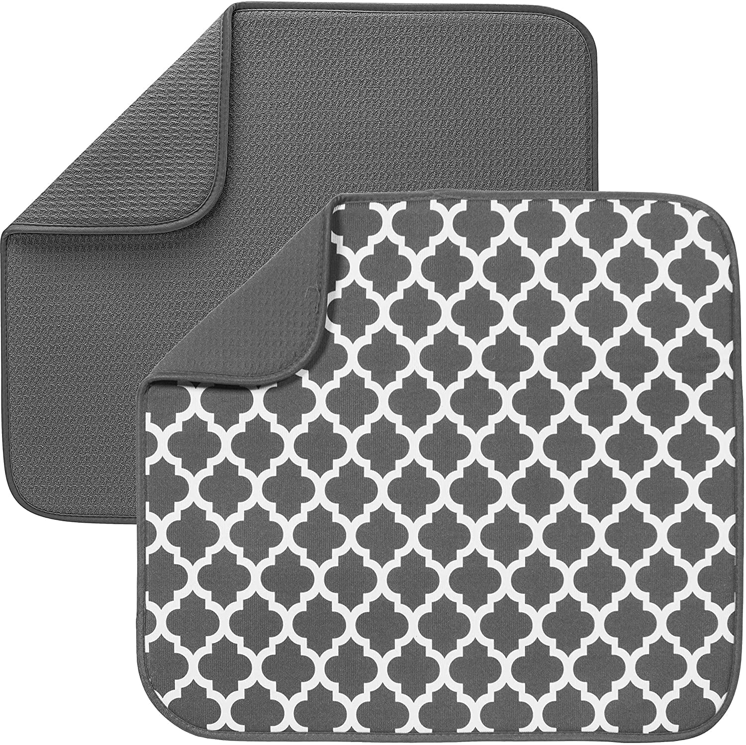Home Absorbent, Reversible Microfiber Jumbo Dish Drying Mat for Kitchen,  Grey 