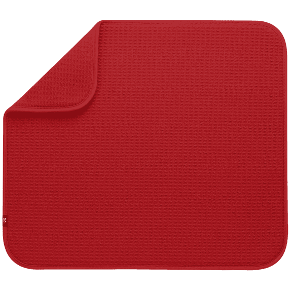 S&T INC. Dish Drying Mat, 16” x 18”, Absorbent Microfiber Kitchen Mat for Dishes, Utensils, Pots and Pans, Red