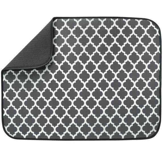 S&T INC. Absorbent, Reversible XL Microfiber Dish Drying Mat for Kitchen, 18 Inch x 24 Inch, Pewter Gray Trellis