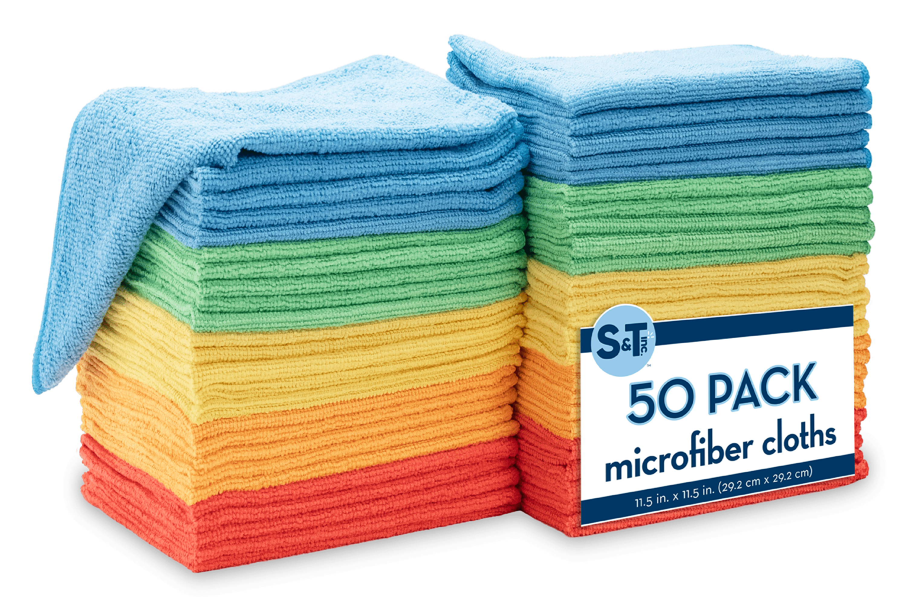 S&T INC. 50 Pack Microfiber Cleaning Cloths, Bulk Towels for Home, Cars, Cleaning, Assorted Colors, 11.5 inches x 11.5 inches, 50 Count