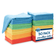 S&T INC. 50 Pack Microfiber Cleaning Cloth, Bulk Towels for Home, Reusable Microfiber Towels for Cars, Cleaning Rags, Assorted, 11.5 Inches x 11.5 Inches, 50 Count