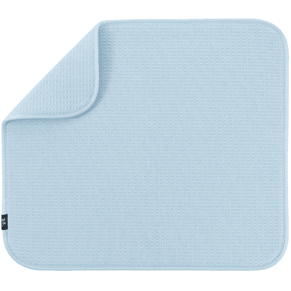S&T INC. Dish Drying Mat, 16” x 18”, Absorbent Microfiber Kitchen Mat for Dishes, Utensils, Pots and Pans, Sky Blue