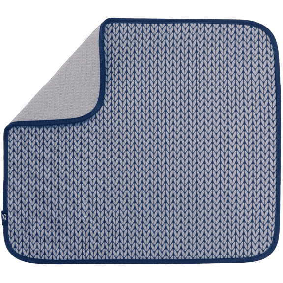 S&T INC. Dish Drying Mat, 16” x 18”, Absorbent Microfiber Kitchen Mat for Dishes, Utensils, Pots and Pans, Blue Stockinette