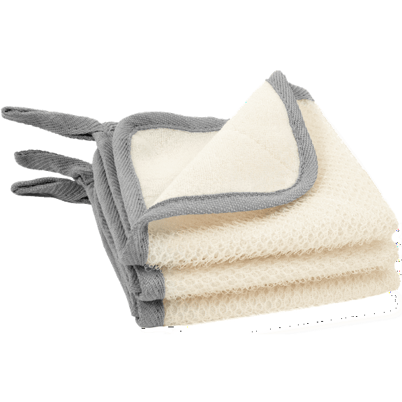 S&T INC. Exfoliating Washcloths, Dual Sided for Face and Body Scrub Towel, 9.9 Inch x 9.9 Inch, Grey, 3 Pack