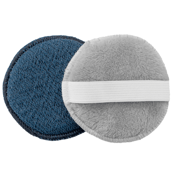 S&T INC. Face Scrubber, Dual-Sided Face Exfoliator with Elastic Strap, Facial Cleansing Pads and Makeup Remover, 3.3 Inch Diameter, 2 Pack, Navy & Grey