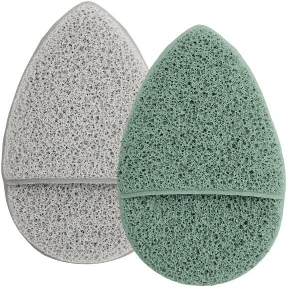 S&T INC. Face Scrubber Exfoliator, Facial Sponges for Face Wash, Reusable Makeup Remover Exfoliating Pads, Grey and Sage, 2.6 in. x 3.9 in., 2 Pack