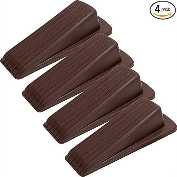 S&T INC. Heavy Duty Rubber Door Stopper for Residential and Commercial Use, Brown, 4.8 In. x 2.2 In. x 1.3 In., 4 Pack
