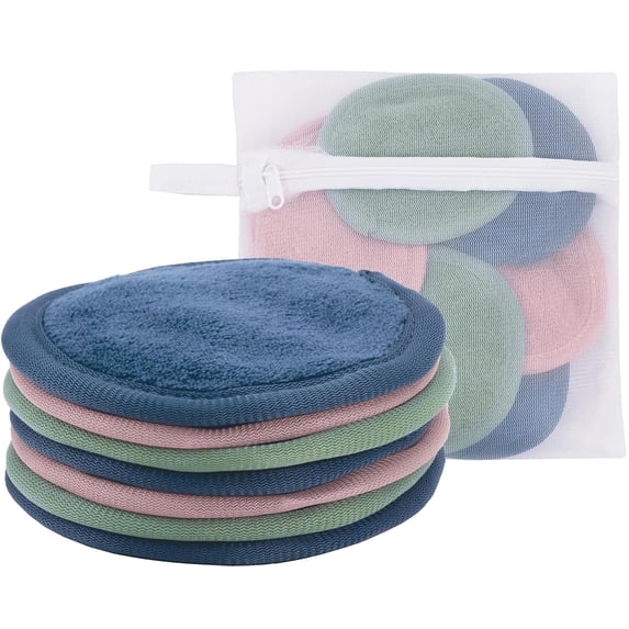 S&T INC. Makeup Remover Wipes for Skin Care, Reusable Makeup Wipes with Laundry Bag, Travel Essentials, Assorted Colors, 4 Inch Diameter, 7 Pack