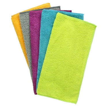 S&T INC. Microfiber Cleaning Cloths, 5 Pack, Multi-Purpose Cloths, 12 in. x 12 in., Assorted Colors