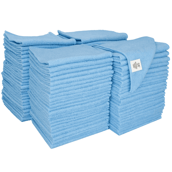 S&T INC. Microfiber Cleaning Cloths, Reusable Towels for Home, Kitchen and Auto, 100 Pack, Light Blue