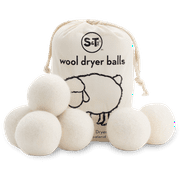 S&T INC. XL New Zealand Wool Dryer Balls, Fabric Softener for Laundry, Natural White, 2.9 in, 6 Pack