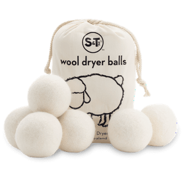 S&T INC. XL New Zealand Wool Dryer Balls, Fabric Softener for Laundry, Natural White, 2.9 in, 6 Pack