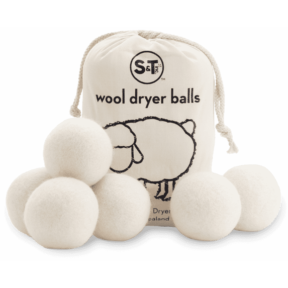 S&T INC. XL New Zealand Wool Dryer Balls, Fabric Softener for Laundry, Natural White, 2.9 in, 6 Pack