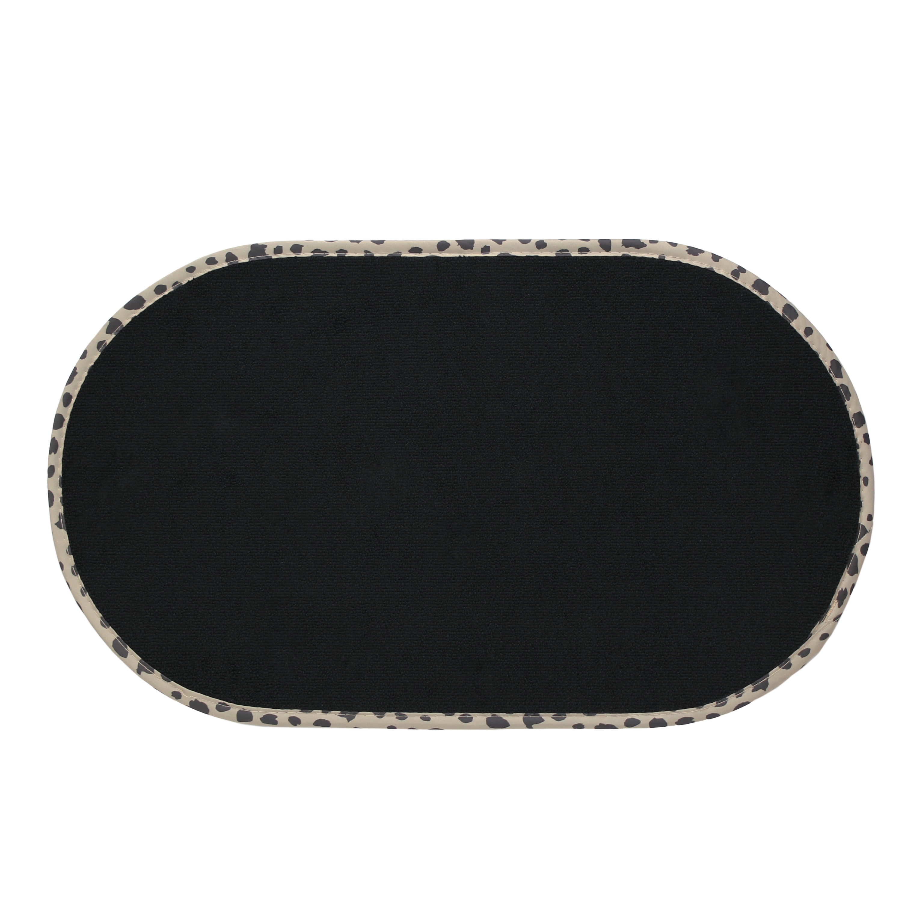S&T INC. Pet Bowl Mat,12.5 inch x 21.5 inch, Black with Dalmatian Trim, Microfiber Dog and Cat Mat