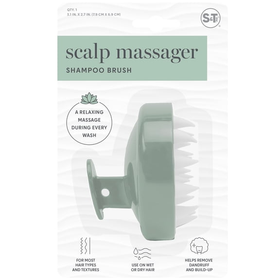 S&T INC. Shampoo Scalp Massager, Silicone Bristles, 3 inch Diameter, 1 Pack, Green with White Bristles