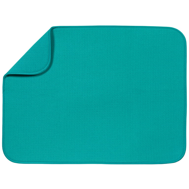 S&T Inc. S&T INC. Absorbent, Reversible XL Microfiber Dish Drying Mat for  Kitchen, 18 Inch x 24 Inch, Teal Trellis